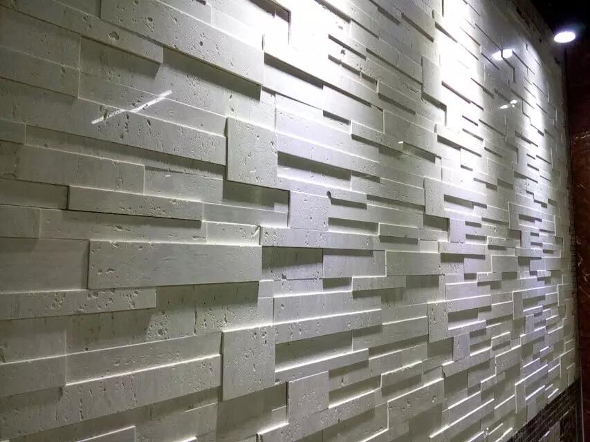 Multi Size Strip Stacked Beige Travertine stone Interior Wall Cladding
