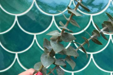 Turquoise Green Fish Scale Blue Pottery Glazed Ceramic Handmade Wall Tile