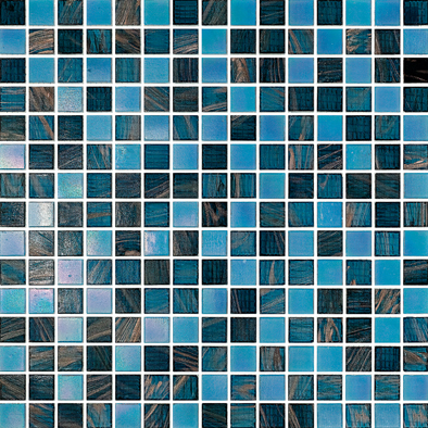 20x20 mm Gold Line Dark Turquoise Blue Plain Blue Mix Pattern Glass Mosaic Tile