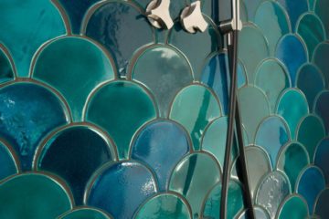 Turquoise Blue Green Fish Scale Blue Pottery Glazed Ceramic Handmade Bathroom Shower Wall Tile