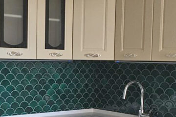 Dark Green Large Fish Scale Glazed Blue Pottery Ceramic Handmade Kitchen Wall Tile