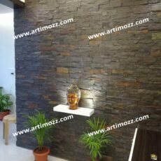 Natural Textured Strip Dark Grey Rustic Stone Interior Wall Cladding
