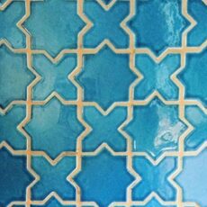 Turquoise Blue Plain Star Cross Blue Pottery Glazed Ceramic Handmade Mosaic Tile