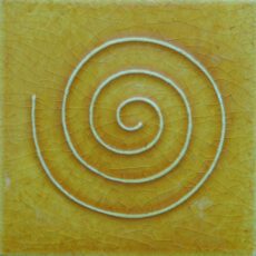 Light Yellow Square Spiral Relief Accent Blue Pottery Glazed Ceramic Handmade Tile