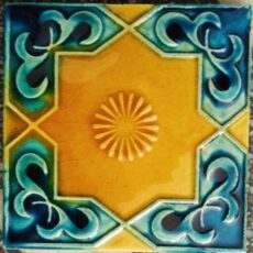 Mustard Yellow Turquoise Blue Relief Accent Blue Pottery Glazed Ceramic Handmade Tile