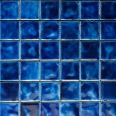Dark Blue Square Stone Texture Glazed Blue Pottery Ceramic Handmade Mosaic Tile