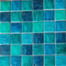 Turquoise Blue Green Mix Square Stone Texture Glazed Blue Pottery Ceramic Handmade Mosaic Tile