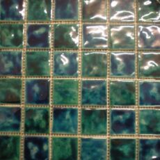 Turquoise Blue Green Mix Square Stone Texture Glazed Blue Pottery Ceramic Handmade Mosaic Tile