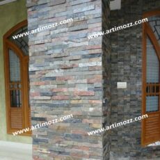 Natural Rough Textured Long Strip Rustic Brown Stone Exterior Wall Cladding