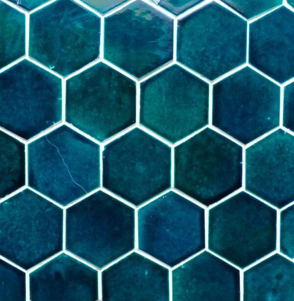Egyptian Blue Large Hexagon Glazed Blue Pottery Ceramic Handmade Tile