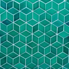 Turquoise Green Rhombus Glazed Blue Pottery Ceramic Handmade Mosaic Tile