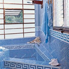 20X20 mm Ocean Blue Gold line Glass Mosaic Bathroom Wall Tile