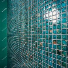 20X20 mm Turquoise Blue Gold line Glass Mosaic Interior Wall Tile