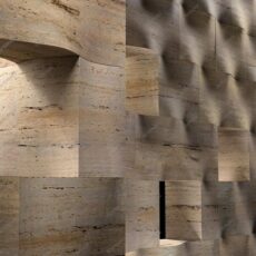 Beige Travertine Design Light Weight Modified Clay Lobby Wall Cladding Veneer Sheet